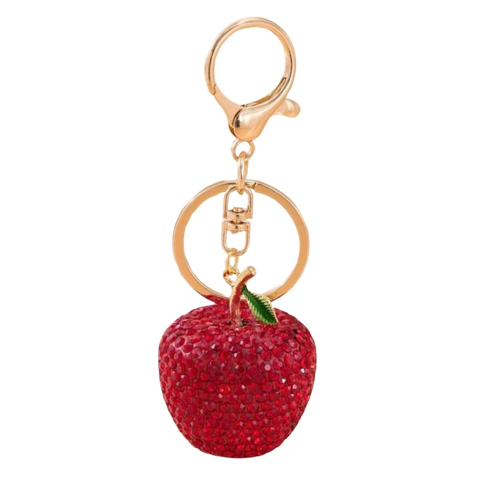 •Ruby Red• Sweet Luxe Sparkle Apple Blinged Out Bag Charm Key Chain